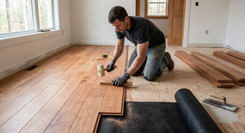 Cherry Floor Installation in Wimberley, TX